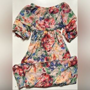 Tacera Long Floral Off-shoulder Dress Puffy 3/4 Sleeves